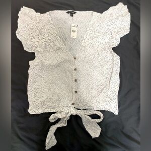 Express White Cap Sleeve Tie Front Blouse